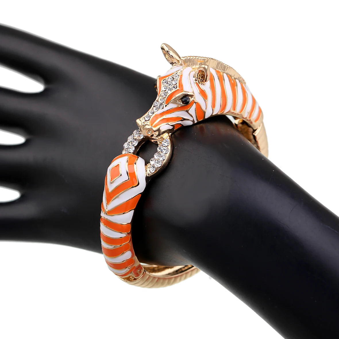 Gold Plated Crystal Zebra Style Cuff Bracelet for Women
