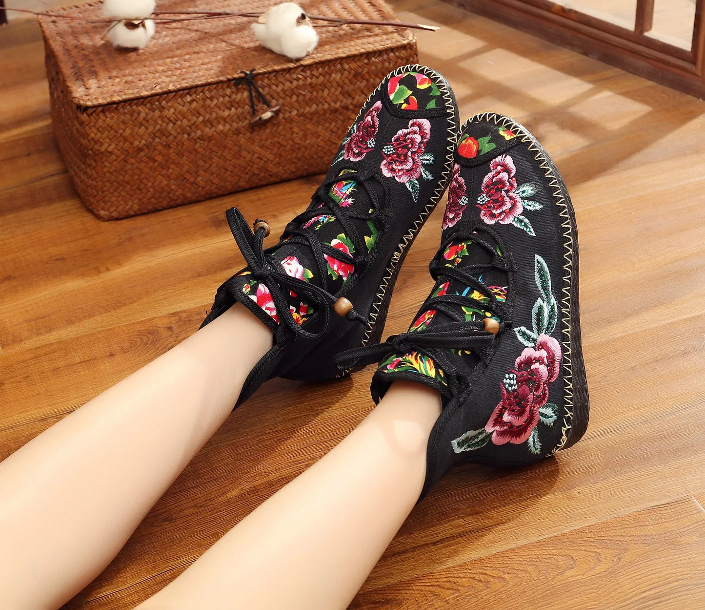 Vintage Floral Canvas Wedge Boot