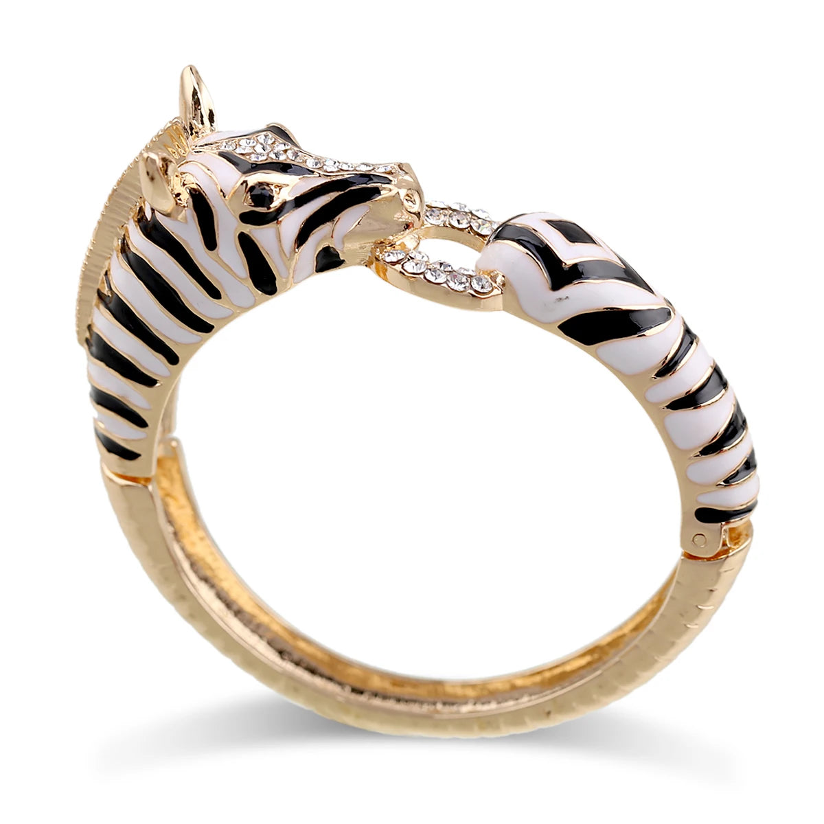 Gold Plated Crystal Zebra Style Cuff Bracelet for Women
