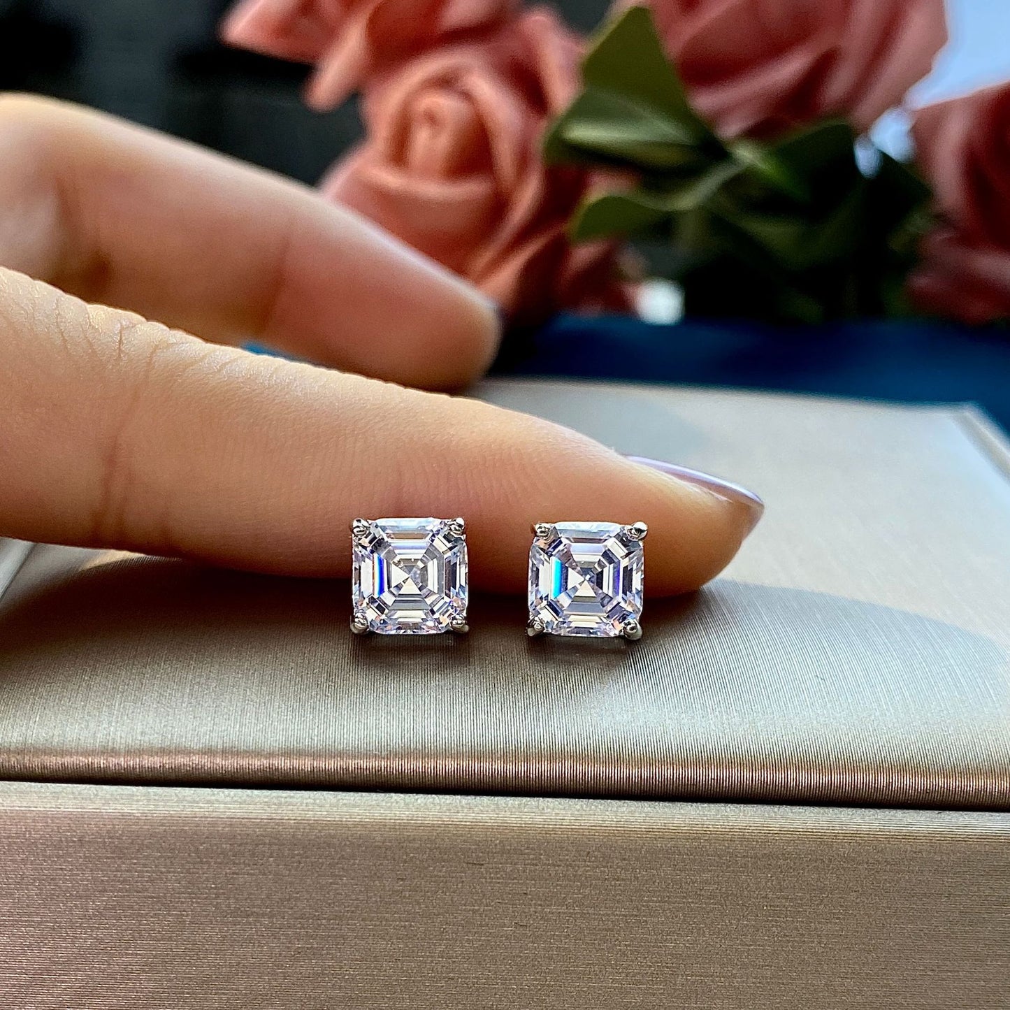 Diamond Stud Earrings Asscher Cut 7x7mm Classic Style