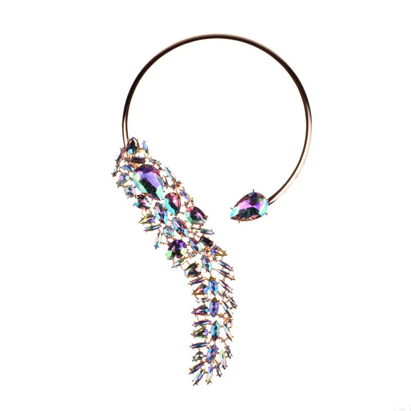Green Crystal Open Collar Choker Necklace for Women