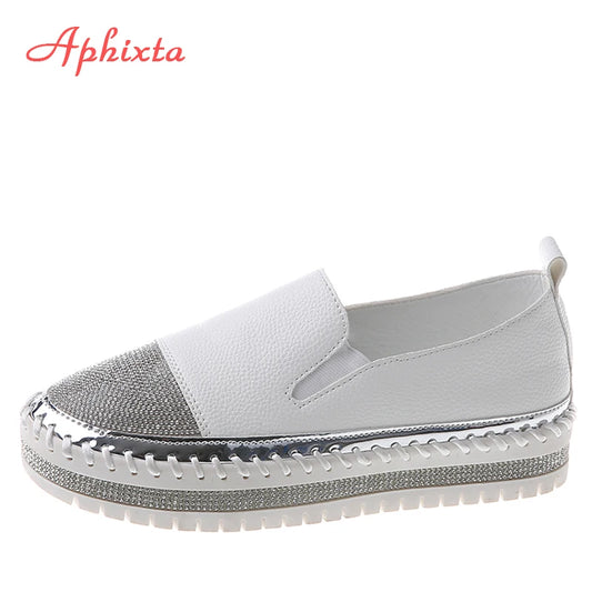 Slip On Crystal Leather Flats