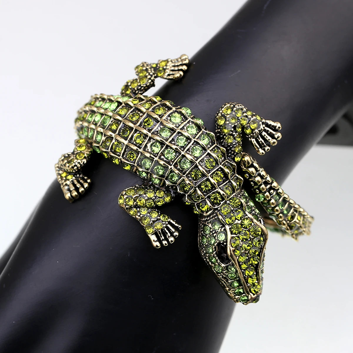 Vintage Crocodile Rhinestone Cuff Bracelet for Women