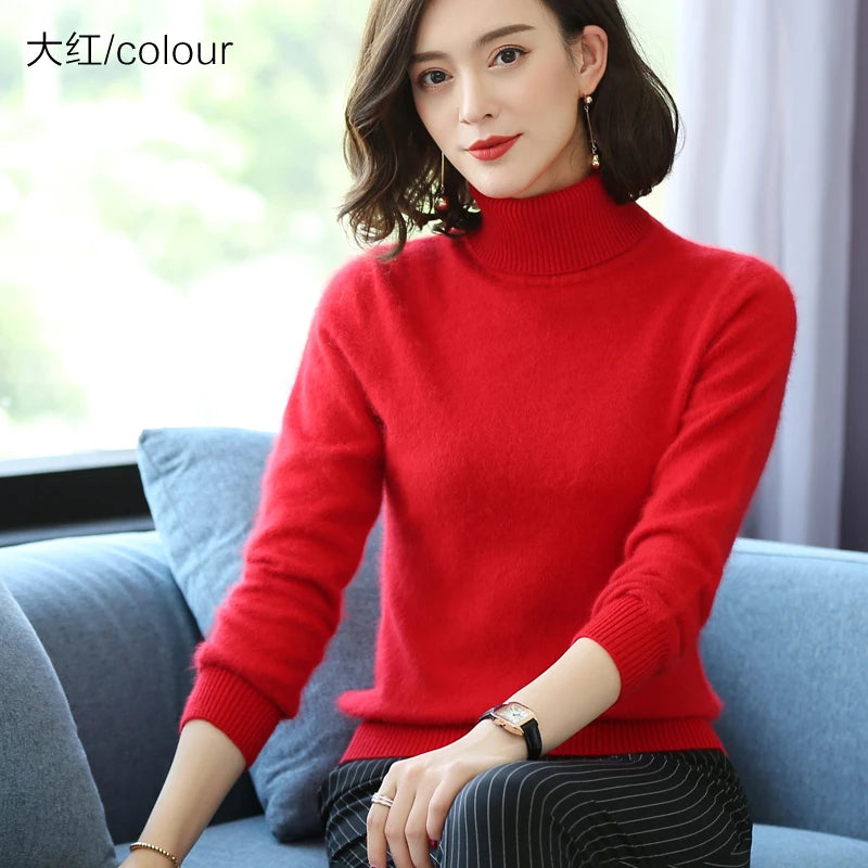 Warm High Collar Heavyweight Knit Pullover Sweater for Women