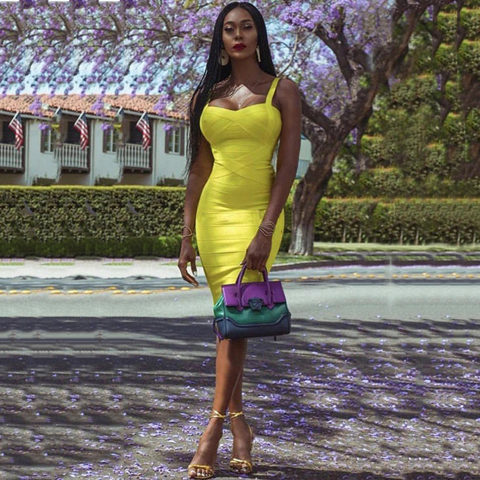 New 2024 Women Sexy Celebrity Midi Red White HL Elastic Bandage Dress Spaghetti Strap Club Bodycon Party Dress Wholesale HL434