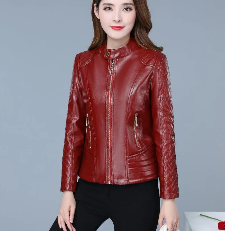 Slim Fit Cropped Faux Leather Coat