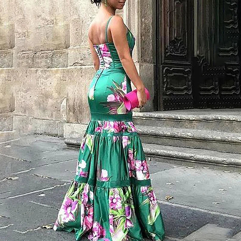 Floral Print Sleeveless A-Line Maxi Dress for Women