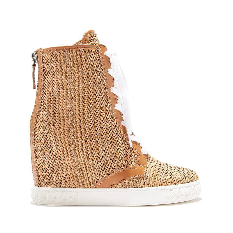 Breathable Brown Woven Lace Up Ankle Boots For Women