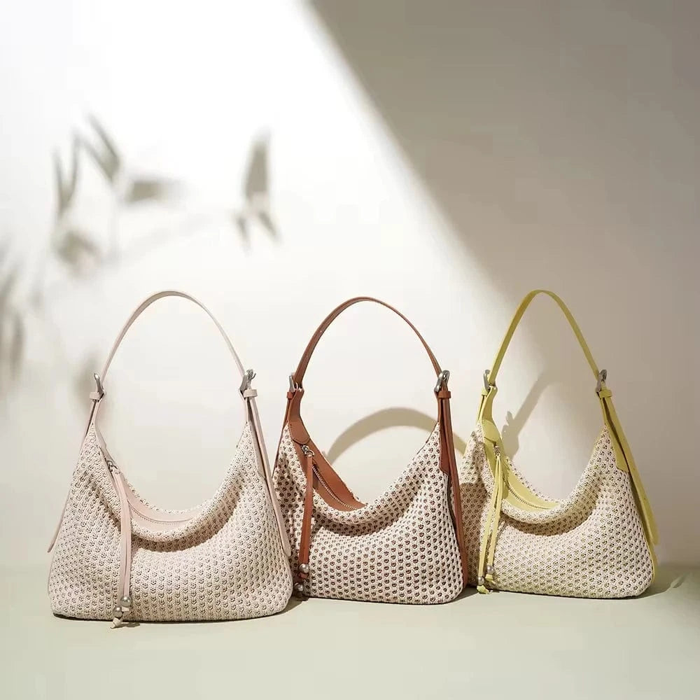 Casual Style Straw Woven with Cowhide Leather Shoulder Bags High Quality Beach Bags Straw Genuine Leather Handbags for Women