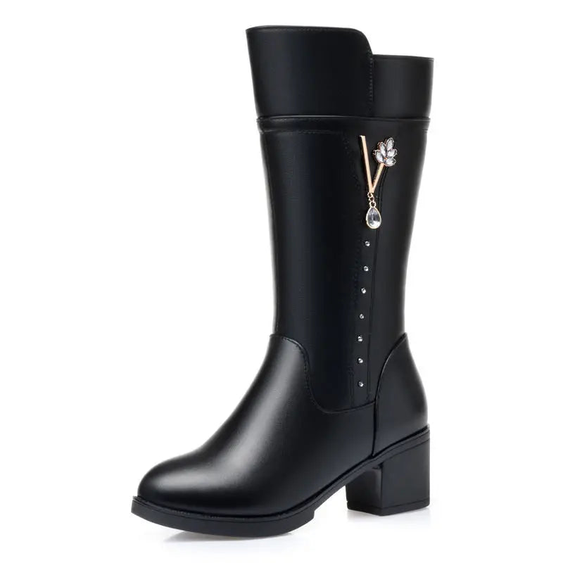 Genuine Leather Mid Calf Boots