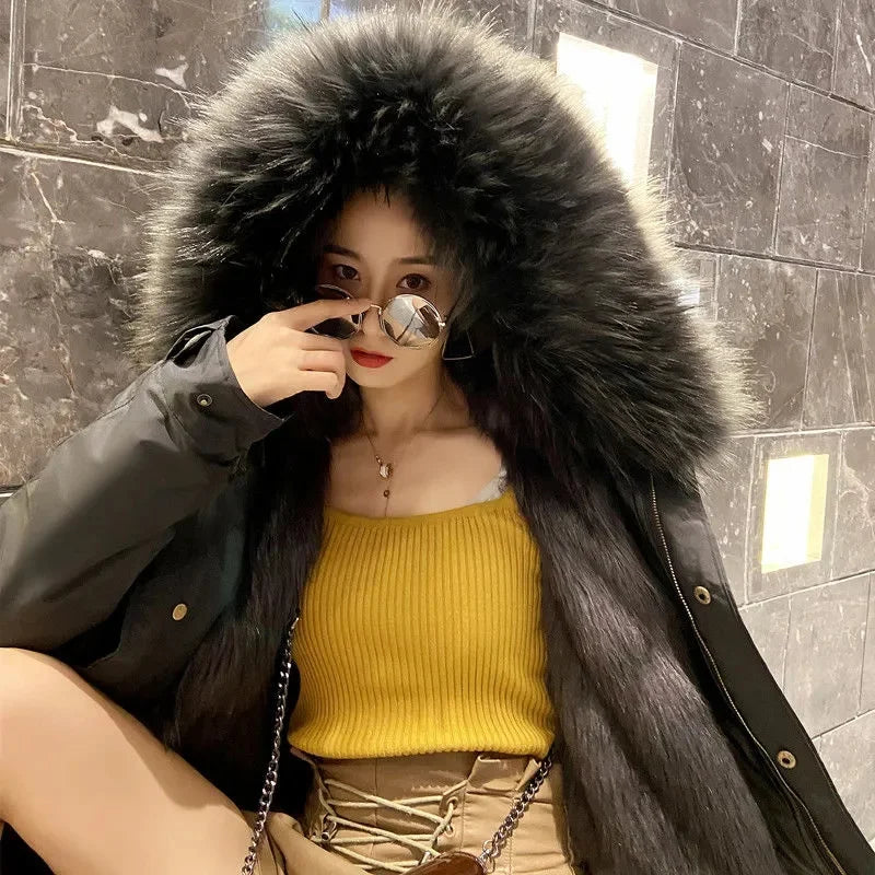Winter Thick Warm Parkas Women Mink Detachable Inner Fur One Coat Long FauxFur Mink Cotton Jackets Female Hooded Chaquetas Mujer