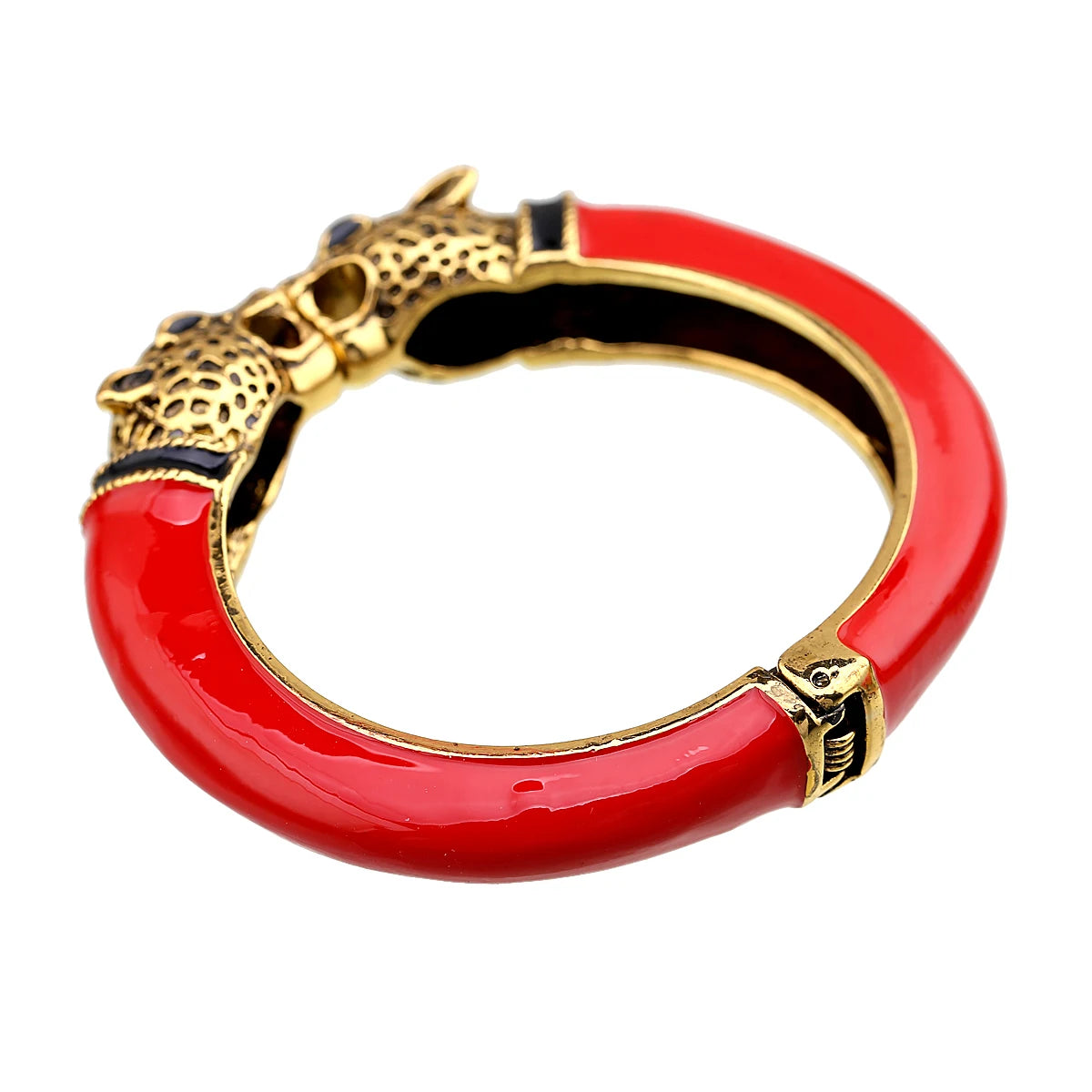 Double Leopard Head Enamel Cuff Bracelet for Women