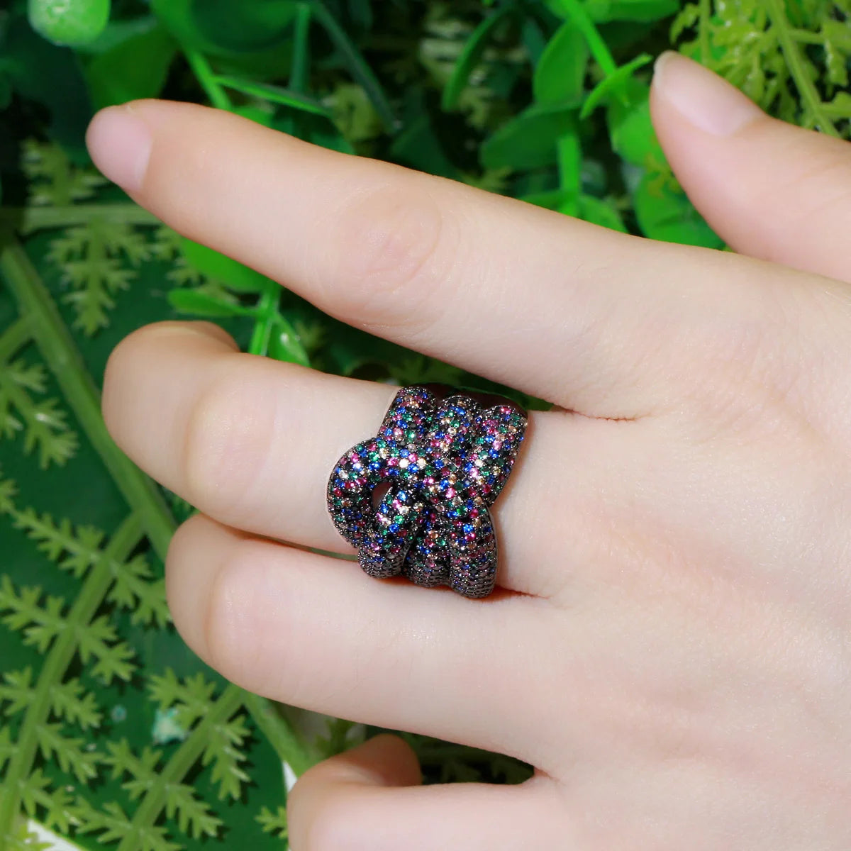Adjustable Multicolor Cubic Zirconia Snake Ring for Women