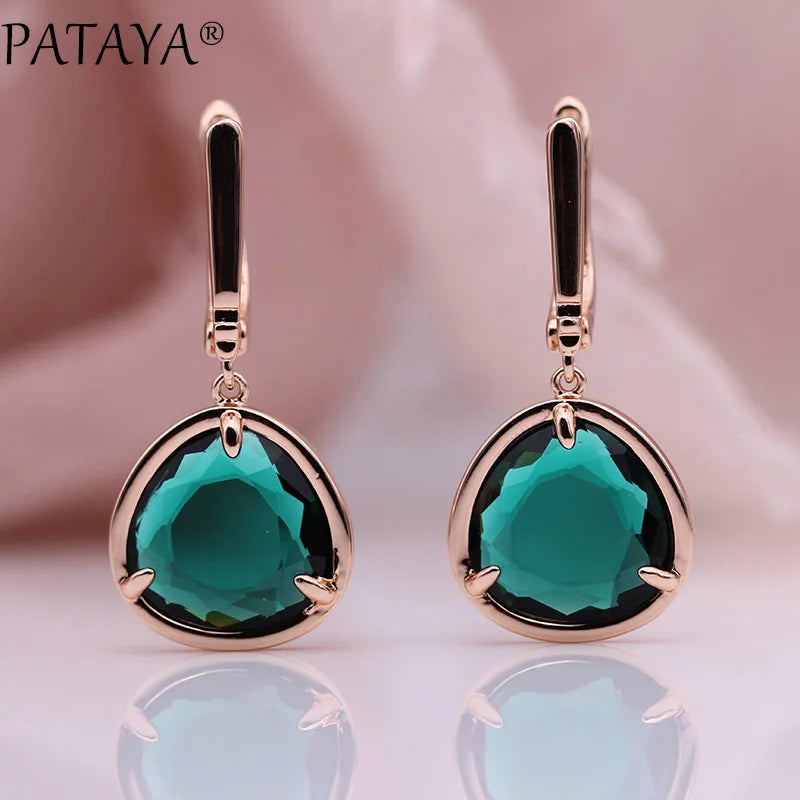 Green Triangle Zirconia Drop Earrings