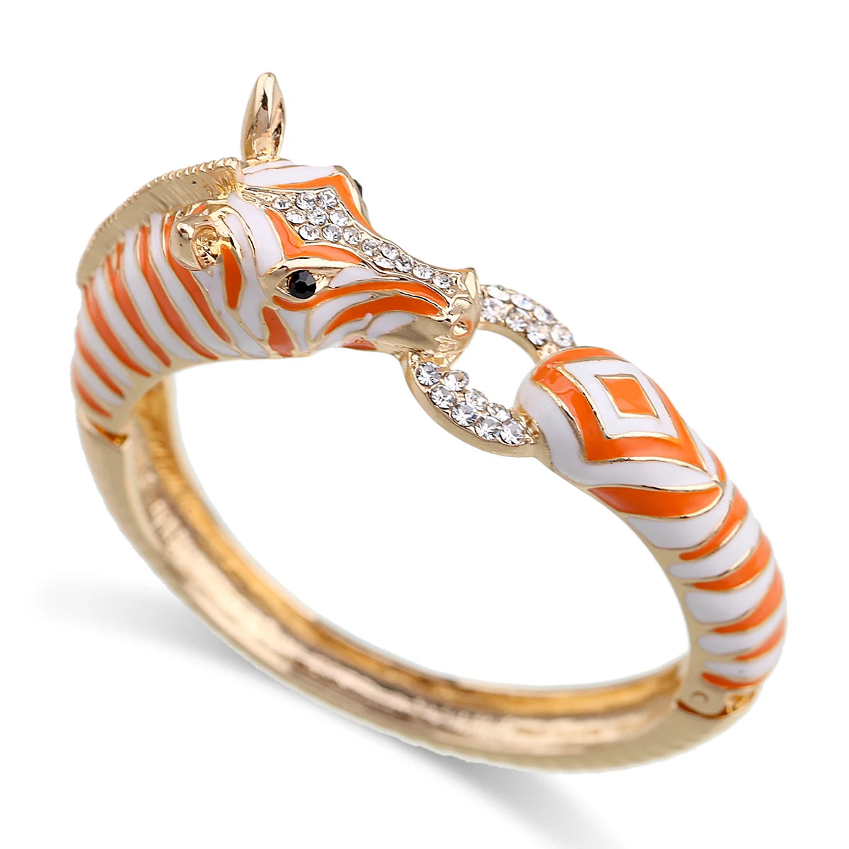 Gold Plated Crystal Zebra Style Cuff Bracelet for Women