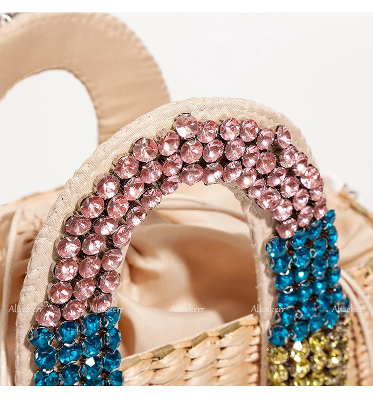Delicate Handwoven Beaded Straw Tote Bag for Women