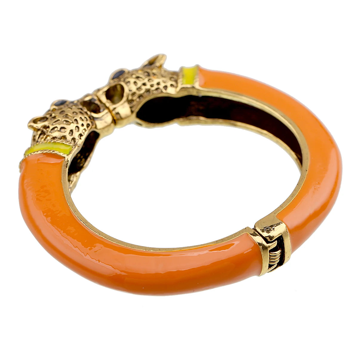 Double Leopard Head Enamel Cuff Bracelet for Women
