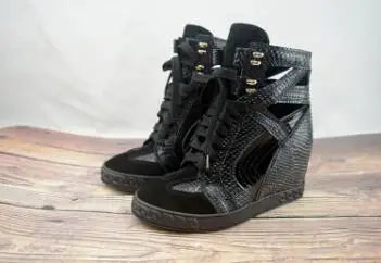 Casual Patchwork Buckle Strap Hollow Out Wedge Ankle Boots for Women