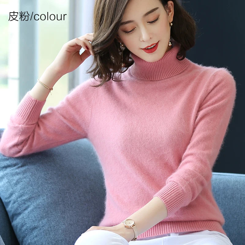 Warm High Collar Heavyweight Knit Pullover Sweater for Women