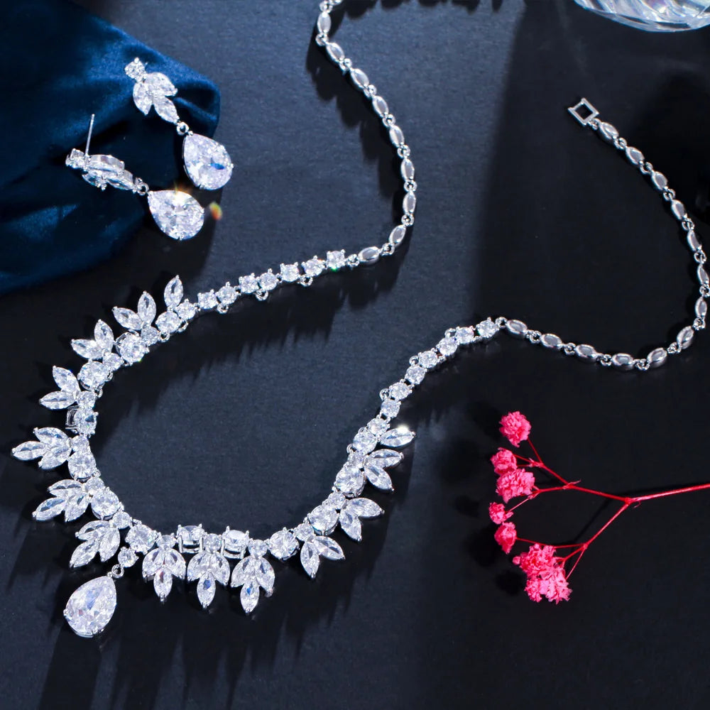 Cubic Zirconia Necklace And Earring Set