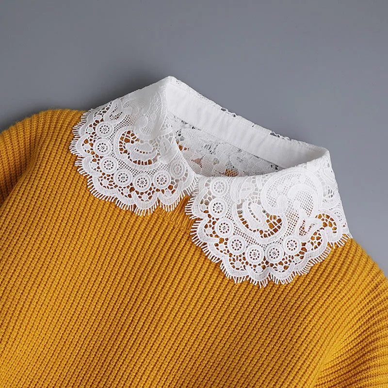 White Fake Collar Shirt Women Shawl Detachable Shirt Collar Lace False Collar Lapel Blouse Women Clothes Accessories Faux Col