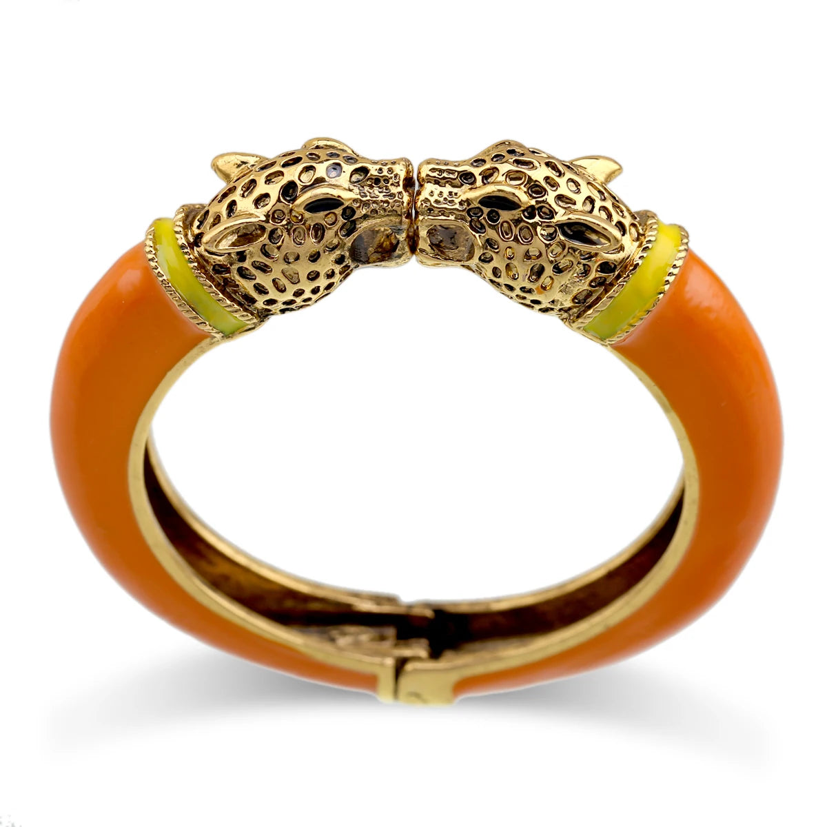 Double Leopard Head Enamel Cuff Bracelet for Women