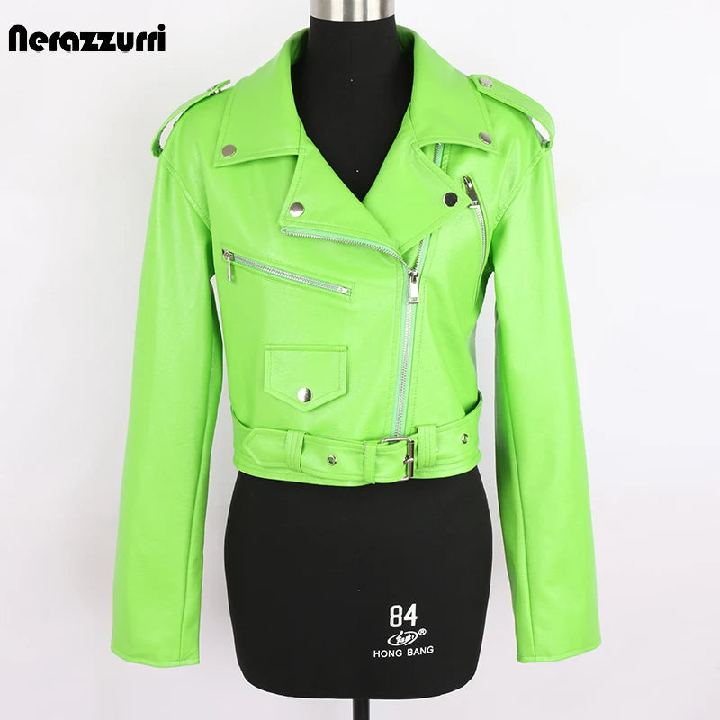 Faux Leather Short Biker Jacket with Zipper and Epaulets for Women