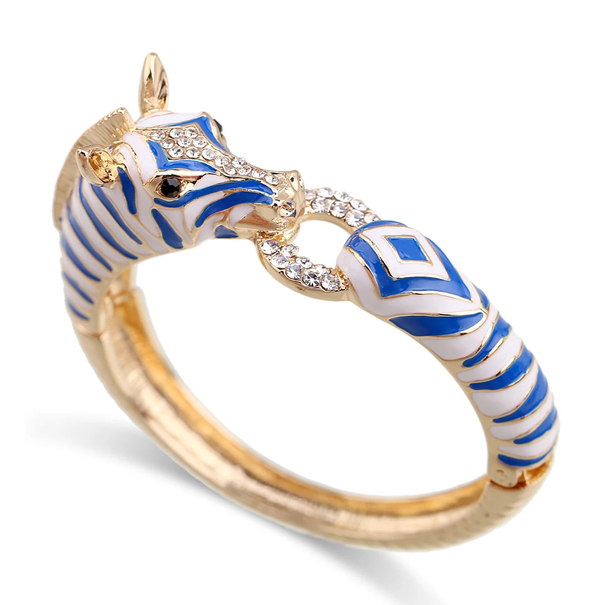Gold Plated Crystal Zebra Style Cuff Bracelet for Women