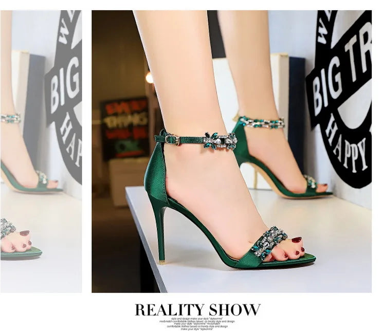 Rhinestone Open Toe Stiletto Heel Sandals for Women