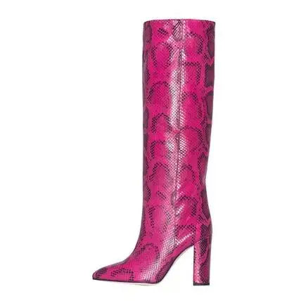Pointed Toe Slip On Leather Knee High Boots for Women