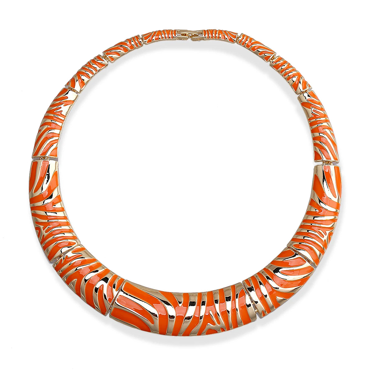 Gold Plated Zebra Stripe Enamel Collar Necklace for Women
