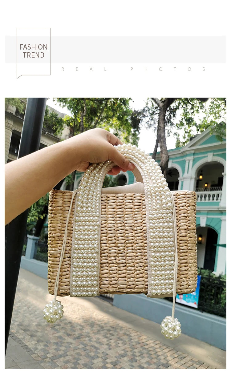 Delicate Handwoven Beaded Straw Tote Bag for Women