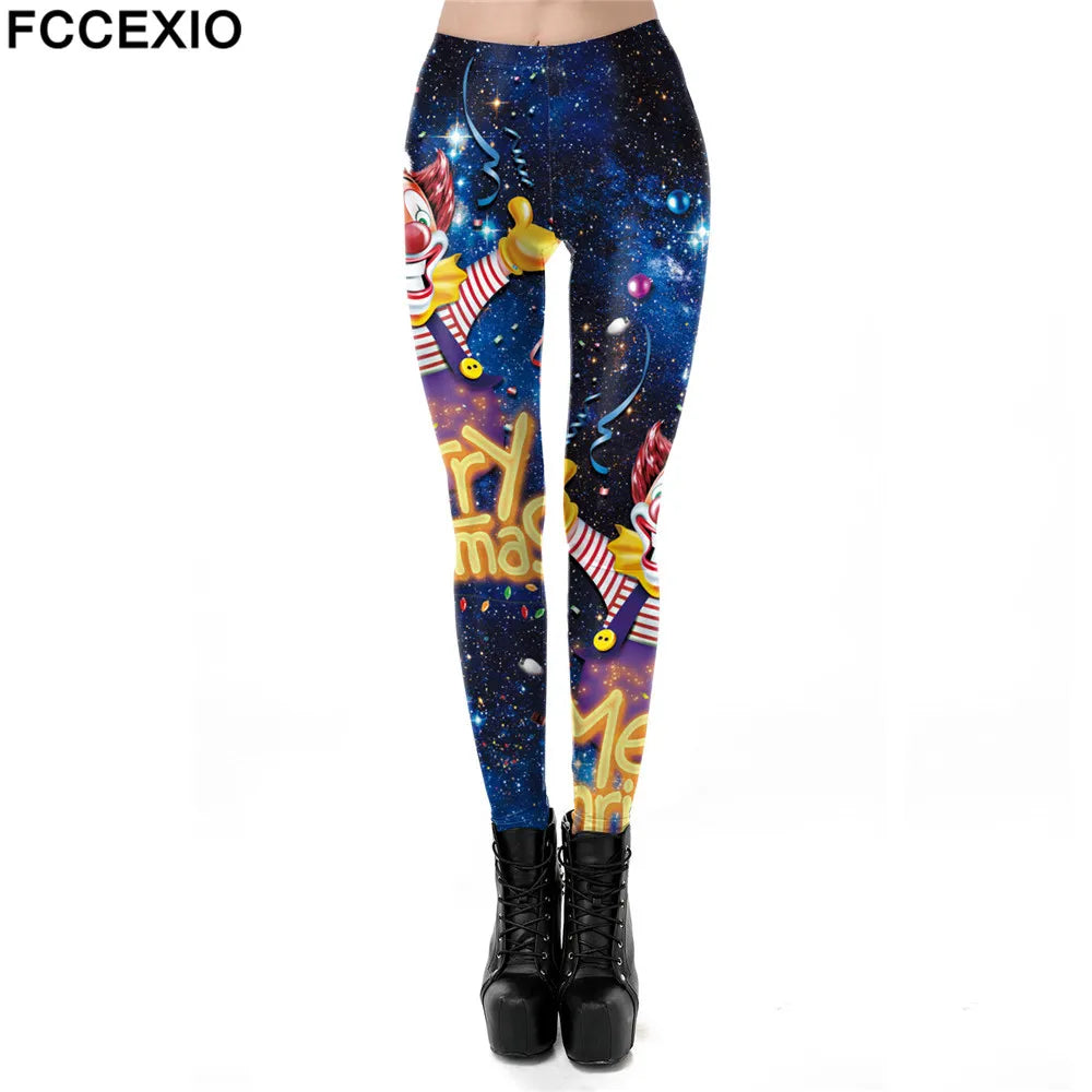 FCCEXIO Christmas Leggings For Women St Patrick's day Leggins 3D Printed Workout Legin Festival Legging Elastic Slim