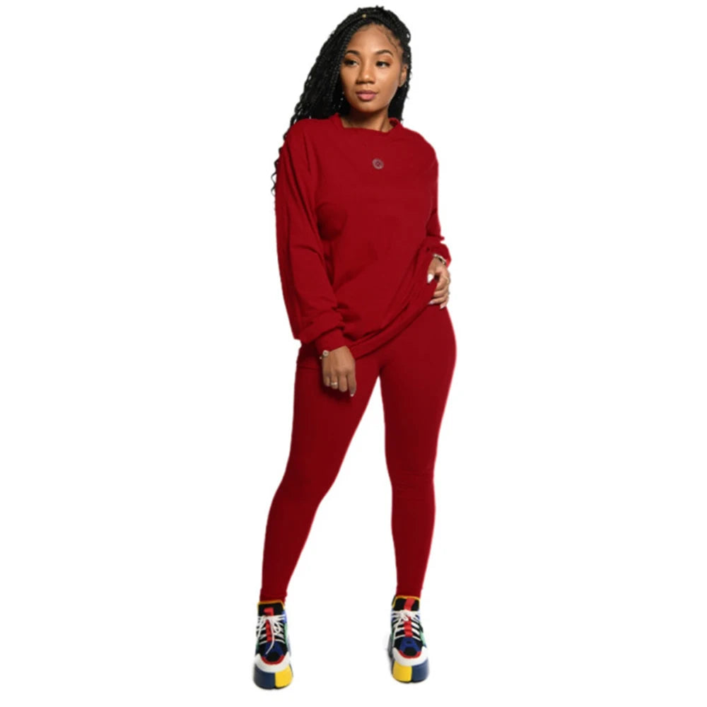 Casual Knit Sweater Top and Pencil Pants Set for Women