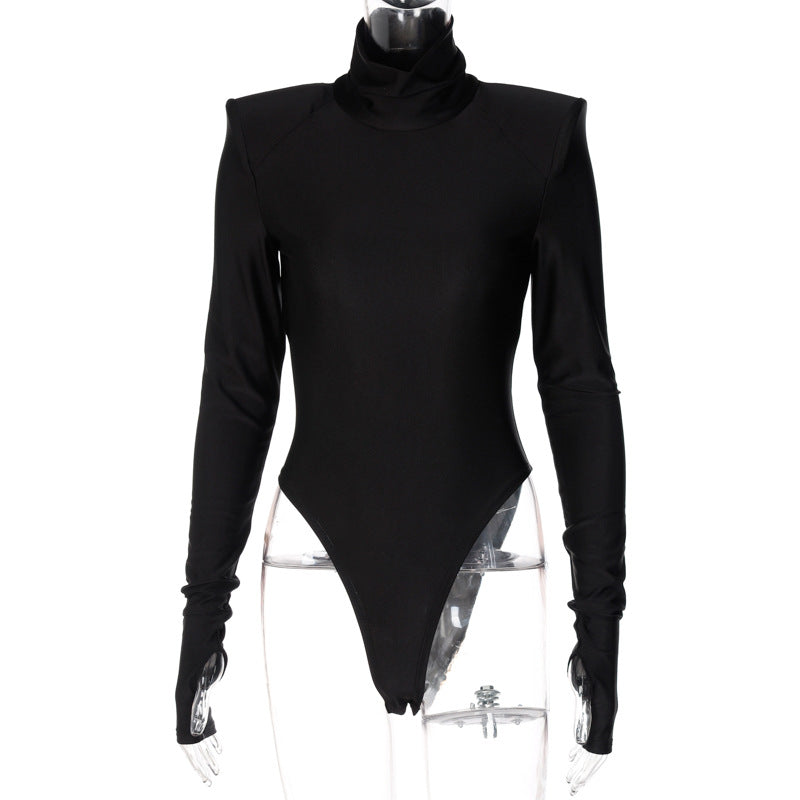 Bodysuit + Shoulder Padded Turtleneck + Winter Glam Club Wear Silhouette With Figure Flattering Fit