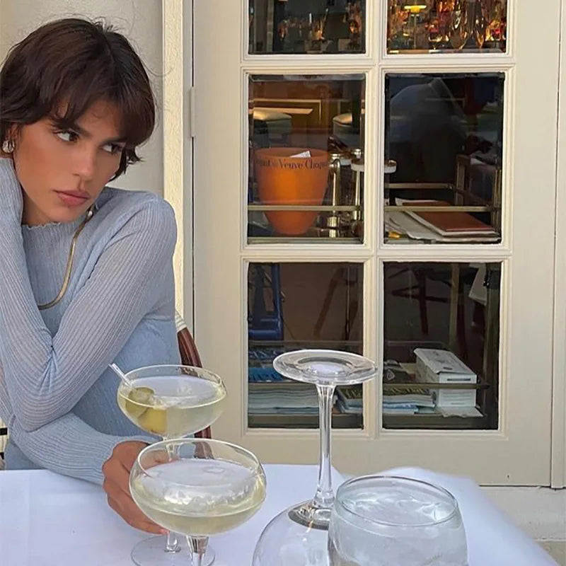 Cryptographic 2025 Fall Elegant See Through Long Sleeve Mock Neck Women Tops Fashion Streetwear Sexy T-Shirts Tees Slim Clothes