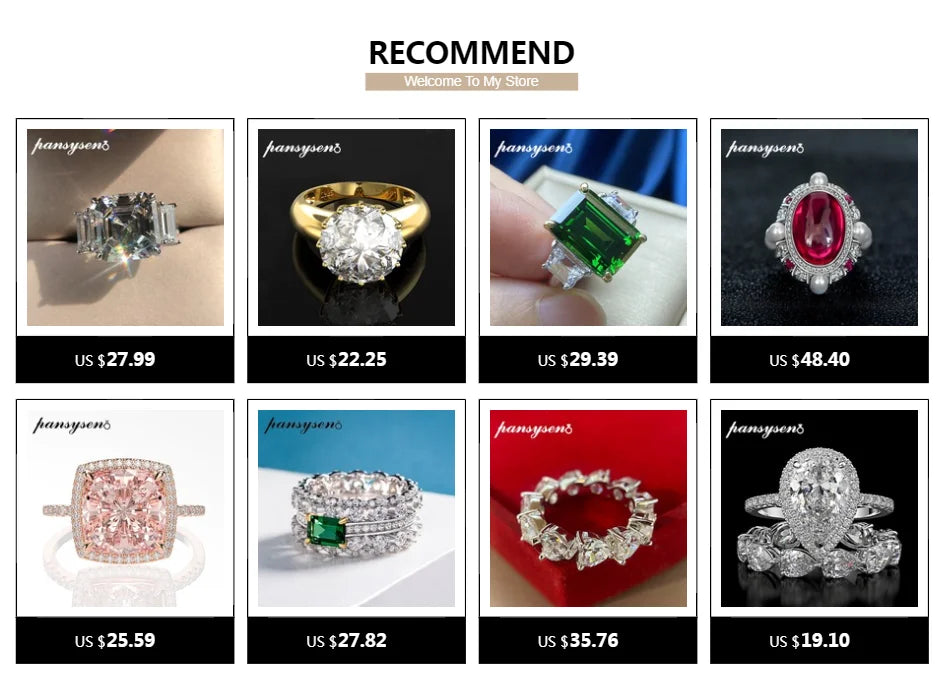 PANSYSEN White/Yellow/Rose Gold Color Luxury 8x10MM Emerald Cut AAA Zircon Rings for Women 100% 925 Sterling Silver Fine Jewelry