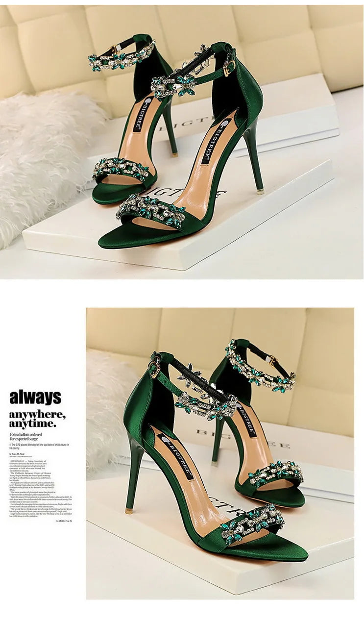 Rhinestone Open Toe Stiletto Heel Sandals for Women