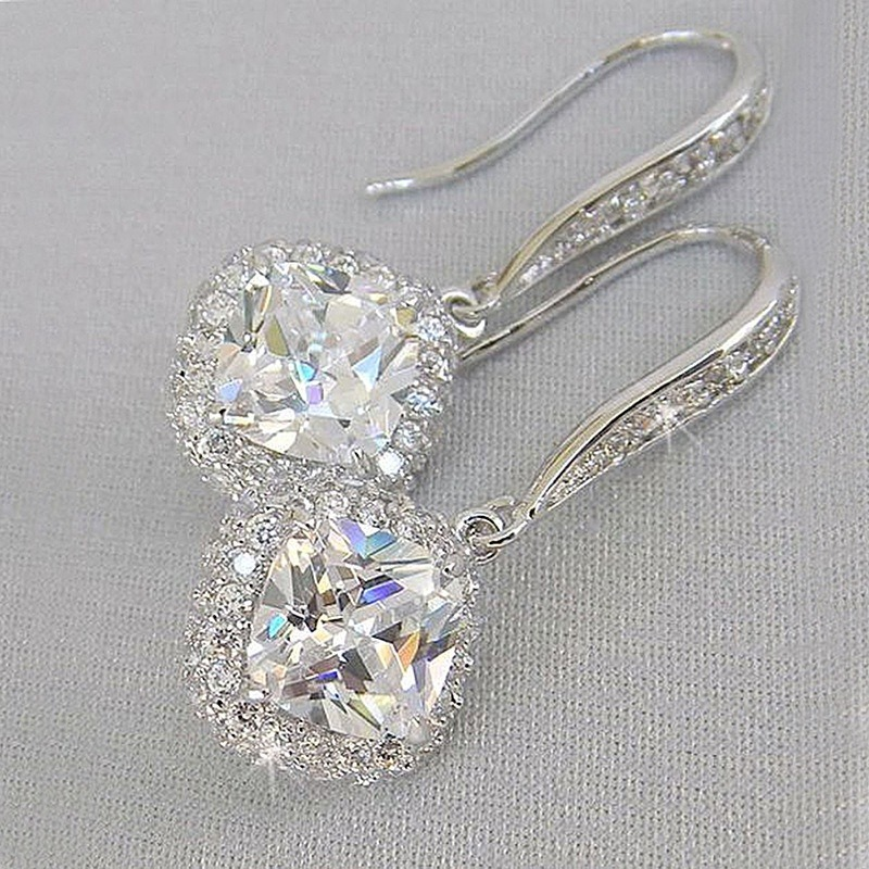 Silver Tone Zircon Teardrop Earrings