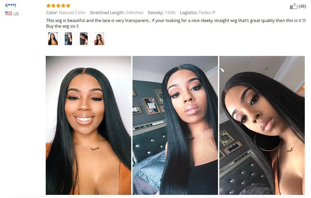 Transparent Lace Front Human Hair Brazilian Straight Wig For Women