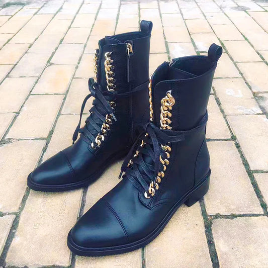 Pointed Toe Leather Flat Boots
