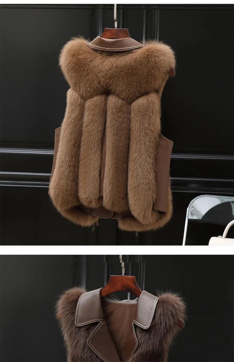 High Quality Imitation Fox Fur Vest Jacket Women Fur Vest Jacket 2024 Winter Waistcoat Short Fur Vest Female Vestcoat Sleeveless