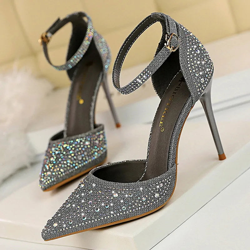 Shiny Rhinestone Stiletto High Heel Pumps for Women