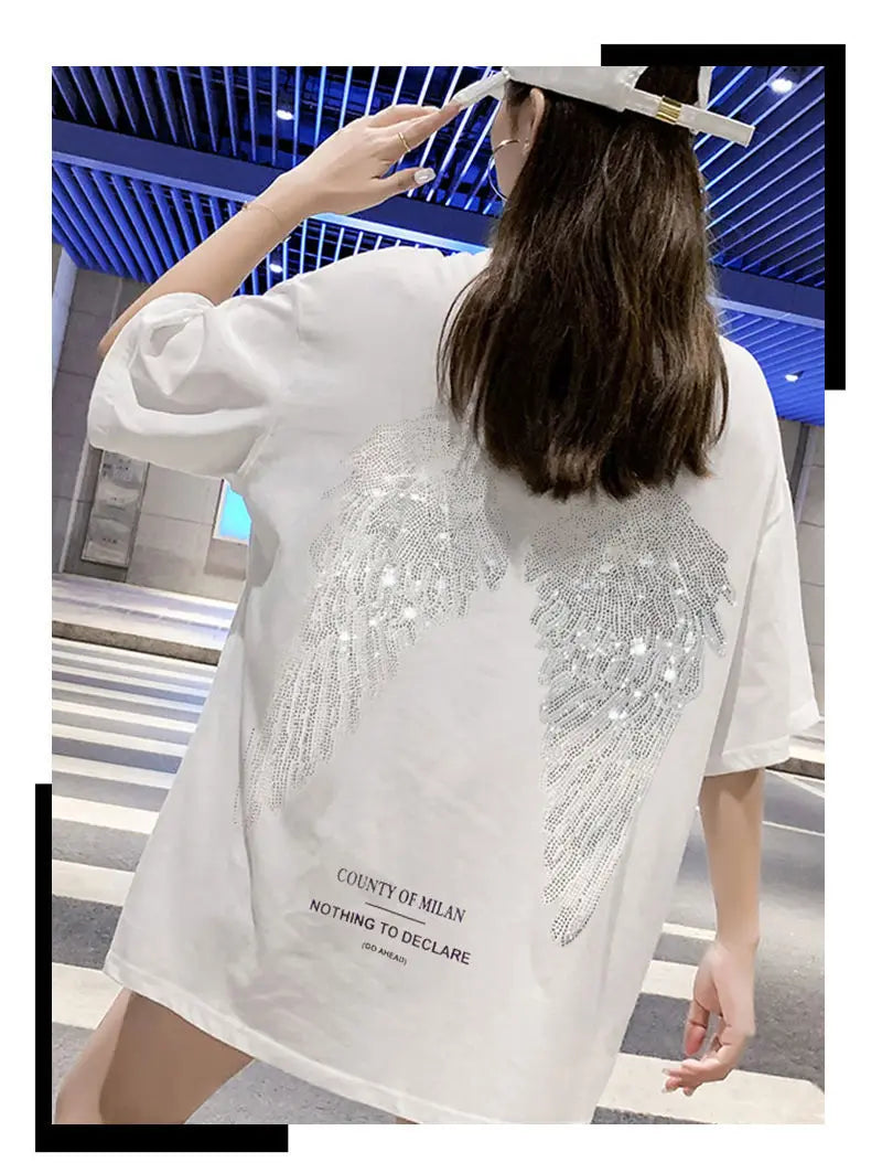 Fashion Women's T-shirt For Summer Short Sleeve Pulovers Midi Loose Clothes Casual Graphic Aesthetic Cotton Tops Korean T Shirt