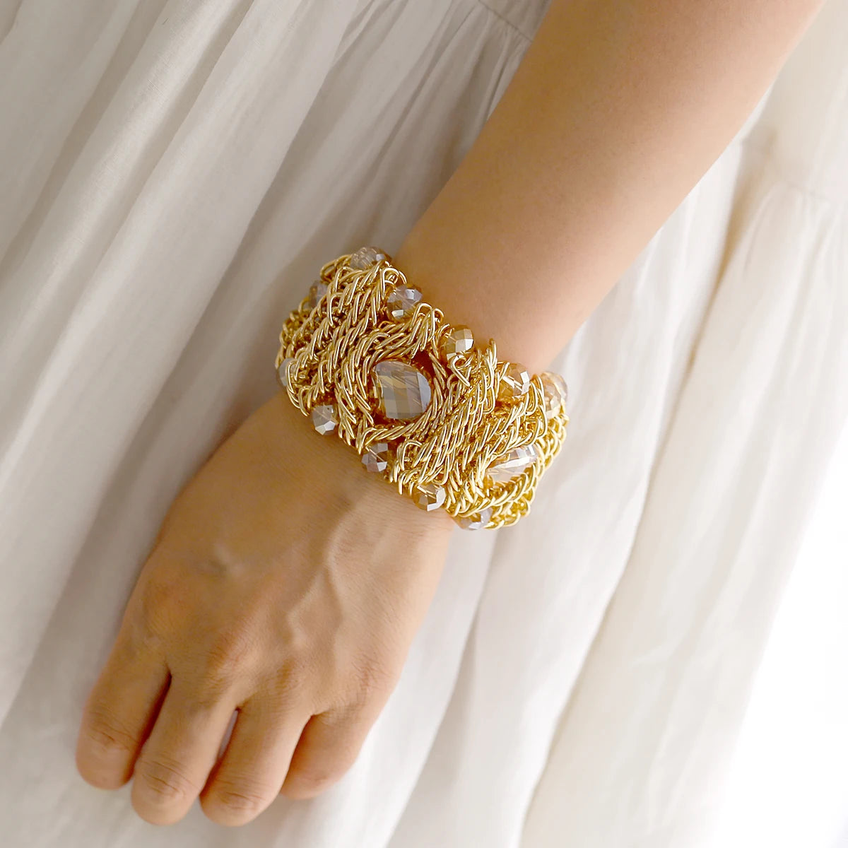 Beaded Crystal Statement Elastic Bracelet for Women