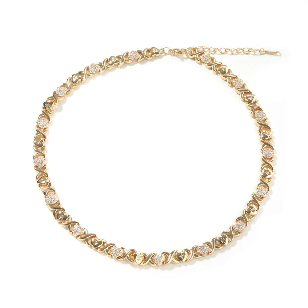 UWIN 2025 Diamond-Cut Hearts Stampato Bracelet 18K Gold Iced Out Heart and Kisses XO Chain Bracelet