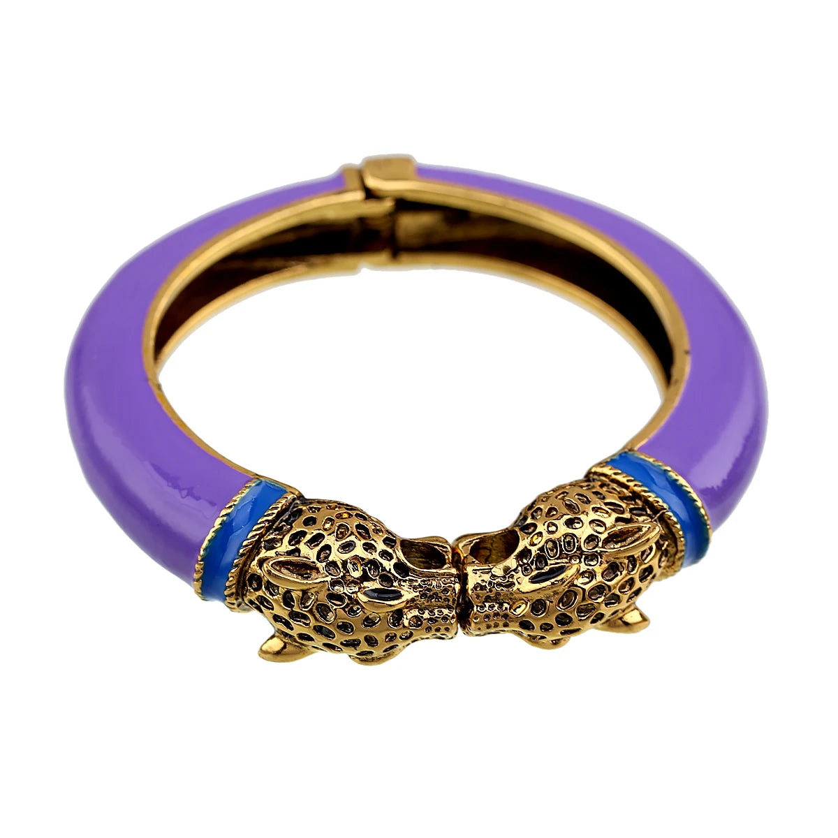 Double Leopard Head Enamel Cuff Bracelet for Women