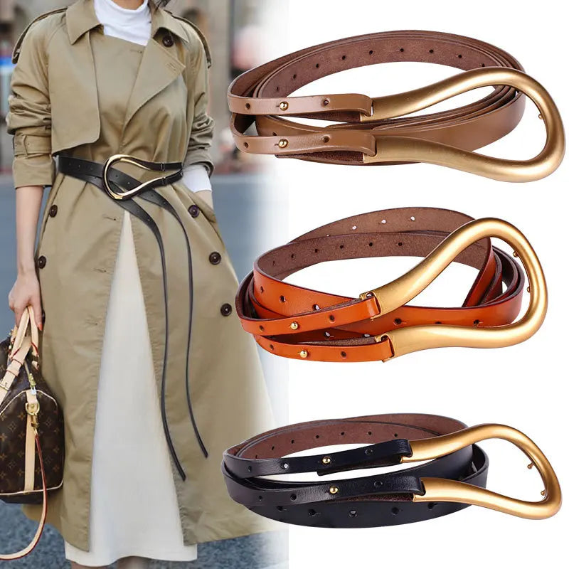 Fashion Leather Horseshoe Buckle Slim Belt for Women