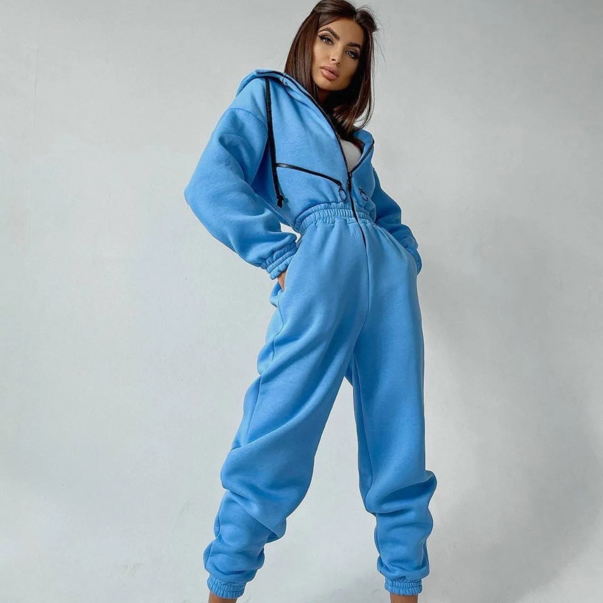 Casual Long Sleeve Hooded Jumpsuit With Pockets for Women