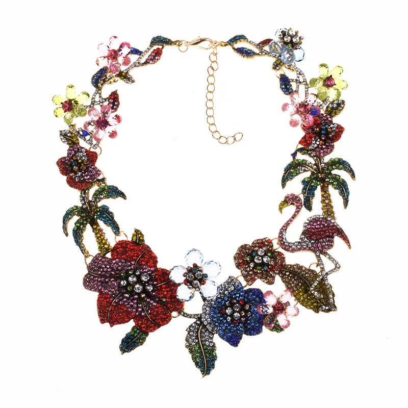 Colorful Rhinestone Flamingo Statement Necklace for Women